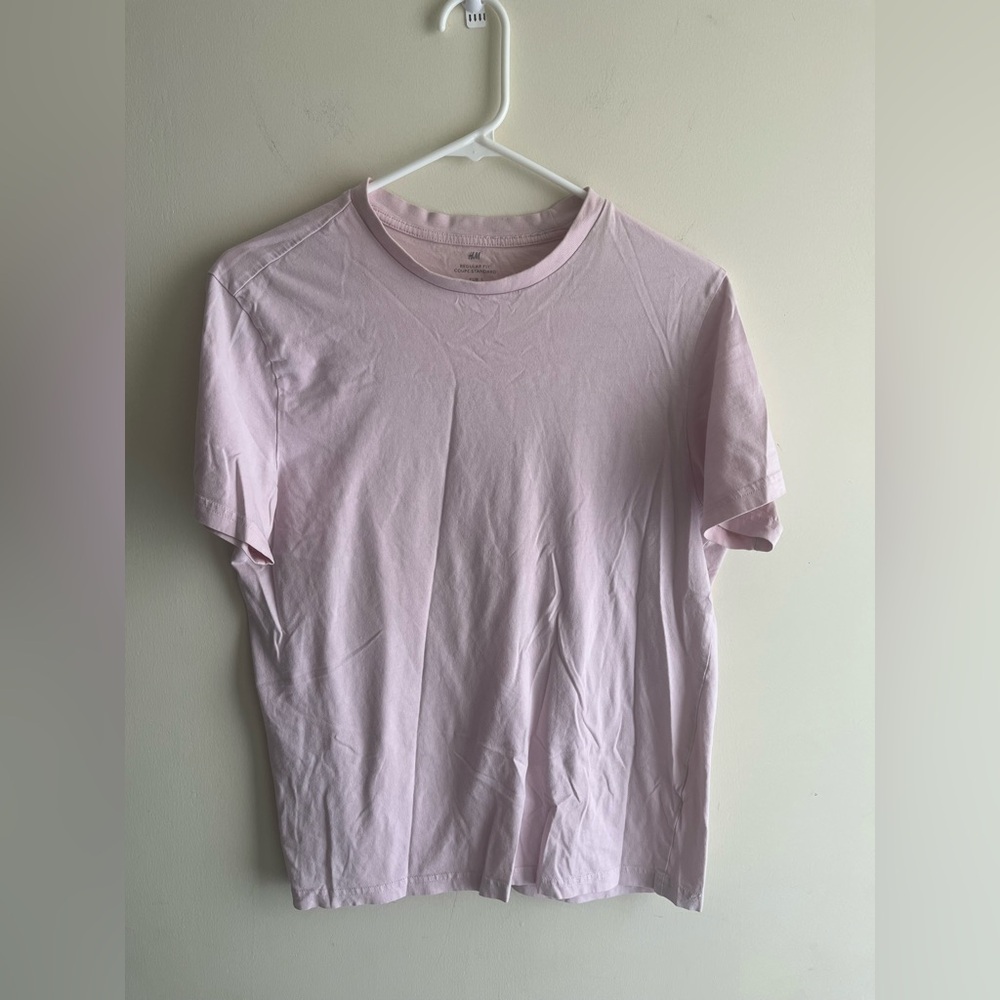 H&M Men's Pale Pink Crew Neck Short Sleeve Tee